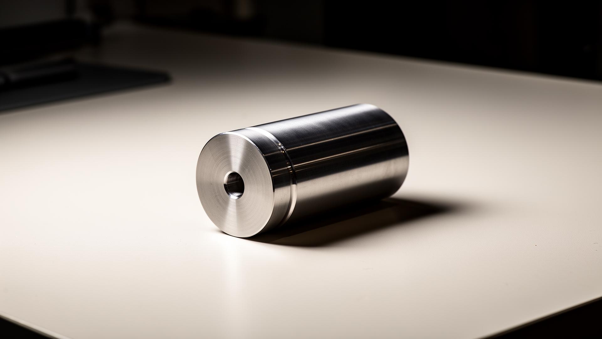 Precision-machined steel component on a clean workbench